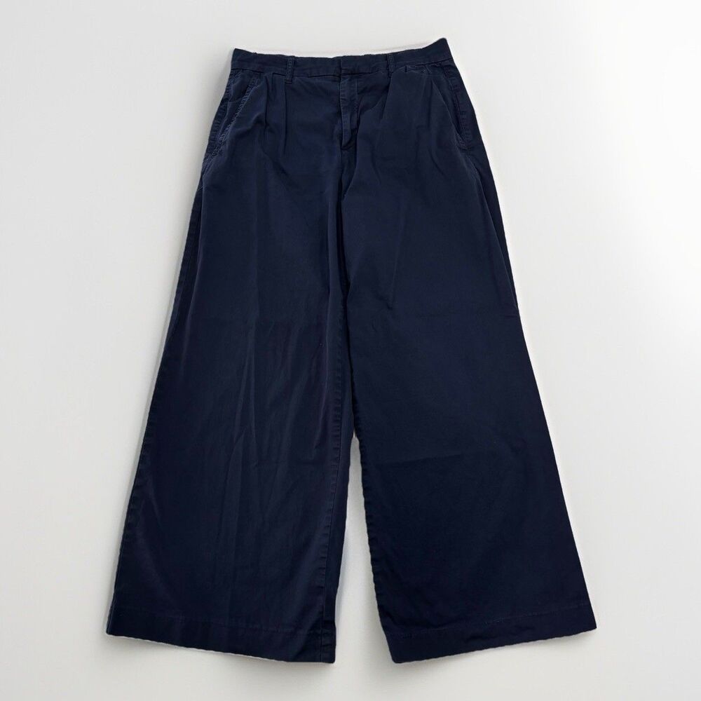 Everlane Wide Leg Pants Womens Size 6 Navy Blue Trousers Organic Cotton